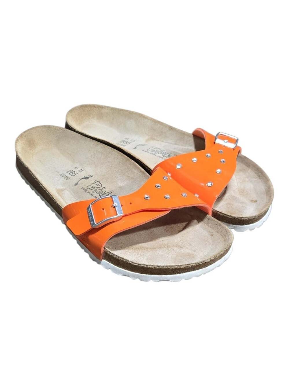 Birkenstock Birkis Orange Patent Leather Studded Sandals Size 41